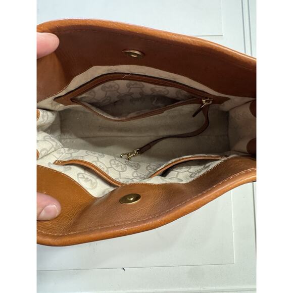 Michael Kors Hamilton Mono Red Stripe Canvas Leather Tote Large Lock Chain - Picture 4 of 10